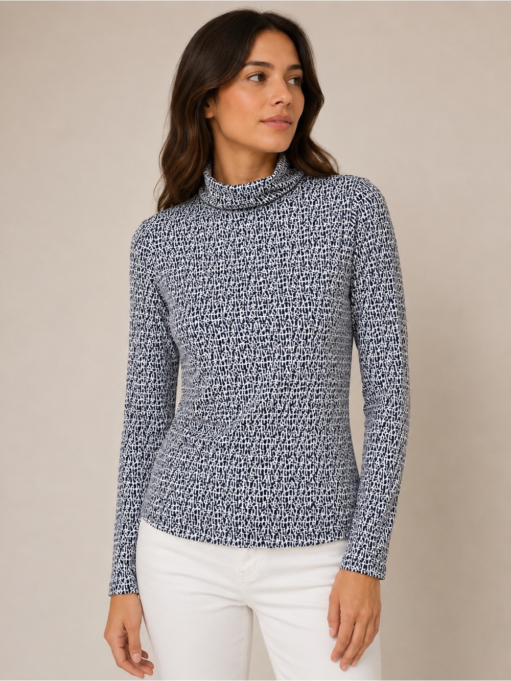 LILLY PULITZER Womens Its A Lilly Print Long Sleeve Mock Turtleneck Navy White